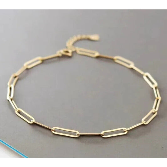 18k Gold Paper Clip Bracelet, Women's Paper Clip Chain Bracelet Solid 18k Gold