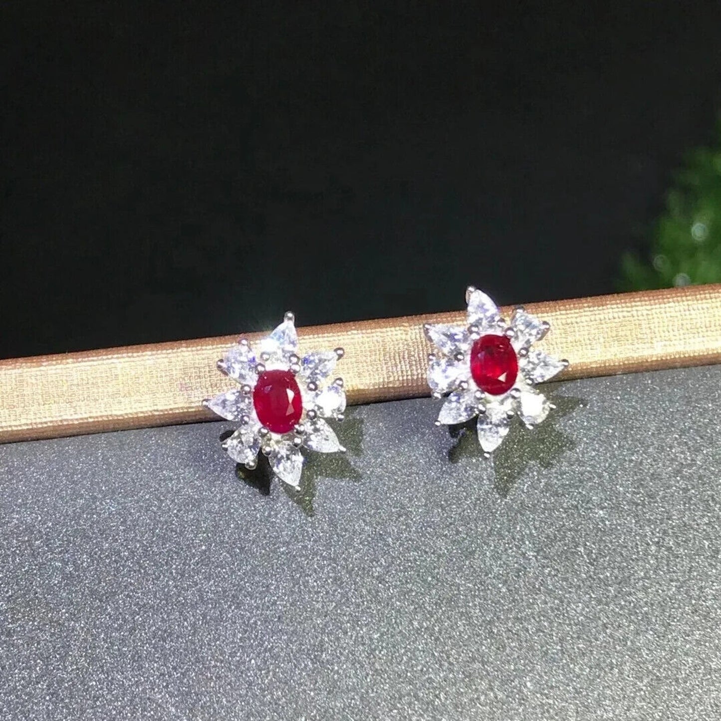 Natural Ruby Stud Earrings, Women's Ruby Cluster Earrings