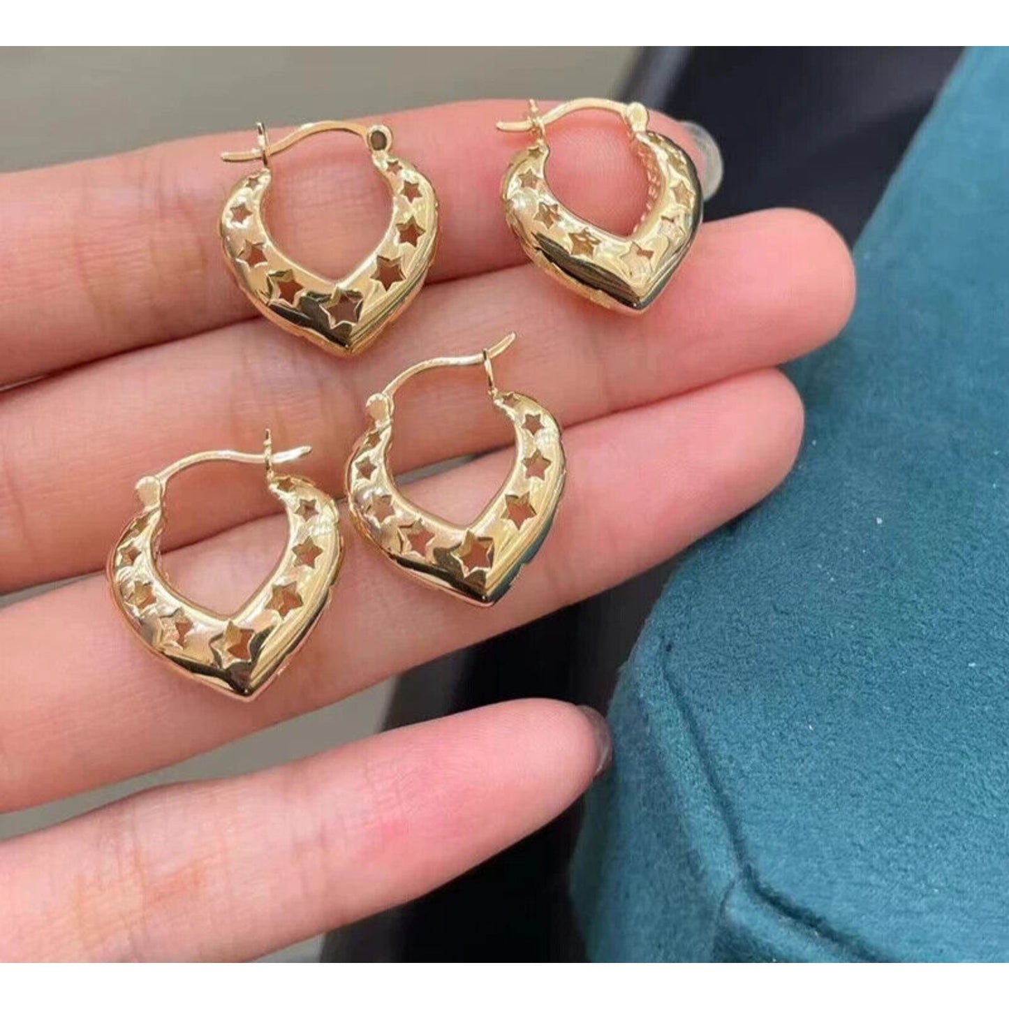 18k Yellow Gold Hoop Earrings, Yellow Gold Star Hoop Earrings Au750, Gold Hoops