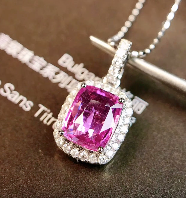 1.17Ct Cushion Cut Pink Sapphire & Diamond Pendant Necklace 18K White Gold, Pink Sapphire & Diamond Pendant Necklace 18K White Gold, Pink Sapphire, Pink Sapphire Necklace, Pink Sapphire Pendant Necklace, Sapphire Necklace, Sapphire Pendant Necklace, White Gold Sapphire Pendant, White Gold Sapphire Necklace, Natural Sapphire, Natural Sapphire Pendant, Natural Pink Sapphire, Pink Sapphire, Pink Sapphire & Diamond, Sapphire & Diamond, Sapphire & Diamond Pendant, Natural Diamond and Sapphire, Sapphire Diamond