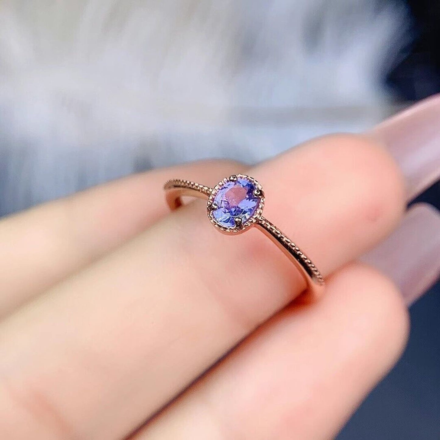 VVS Grade Purple Tanzanite Ring, Dainty Purple Tanzanite Sterling Silver Ring