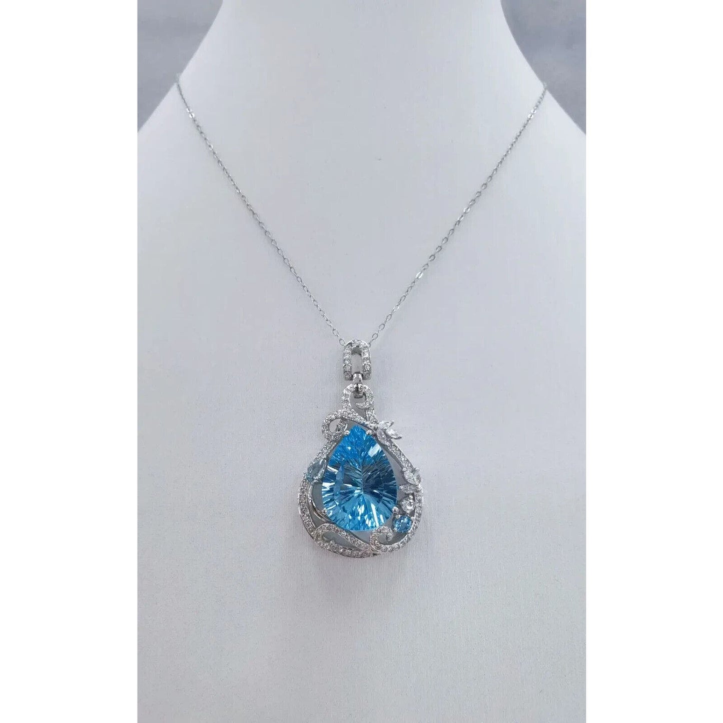 Swiss Blue Topaz Teardrop Pendant Necklace 13x18mm