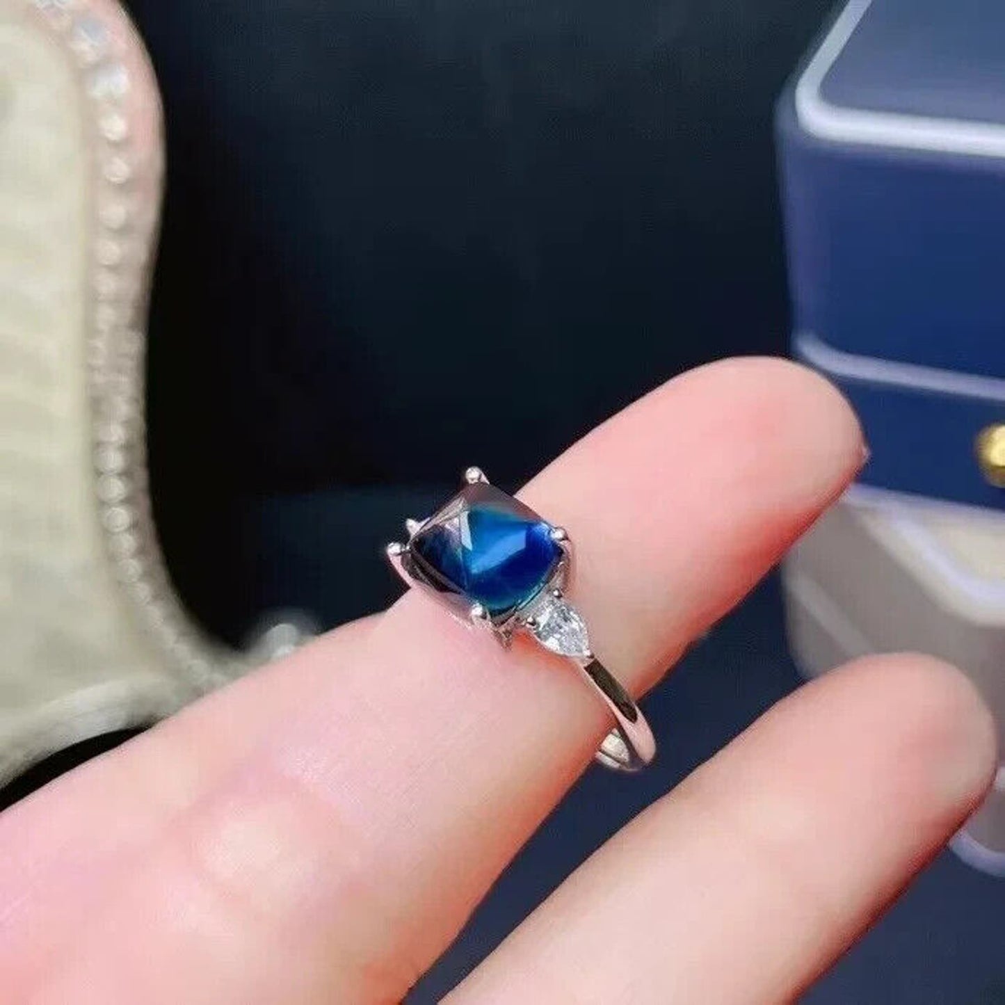 Sugarloaf Cut London Blue Topaz Gemstone Ring, Natural London Blue Topaz Ring