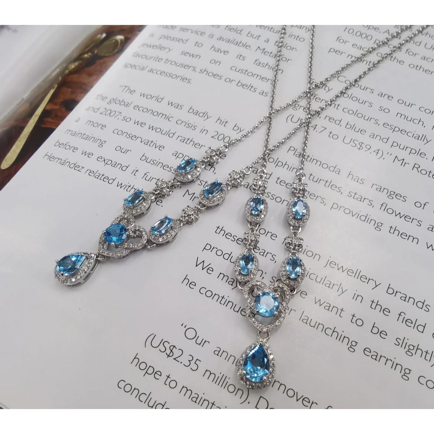 Swiss Blue Topaz Clavicle Chain Necklace 5x7mm