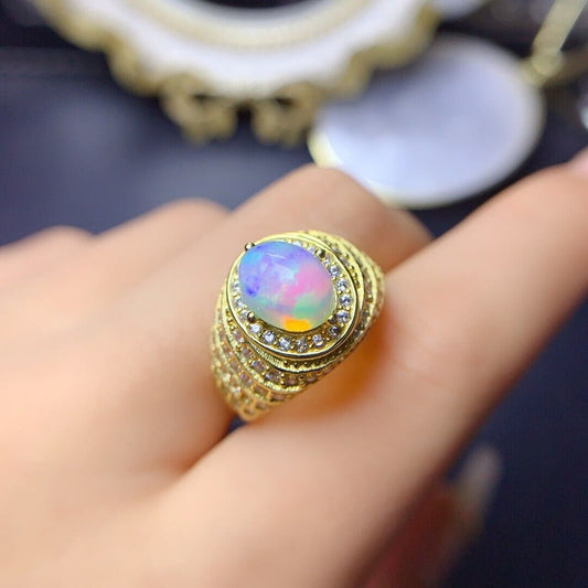 Women's Gold Fire Opal Cocktail Ring 7x9mm