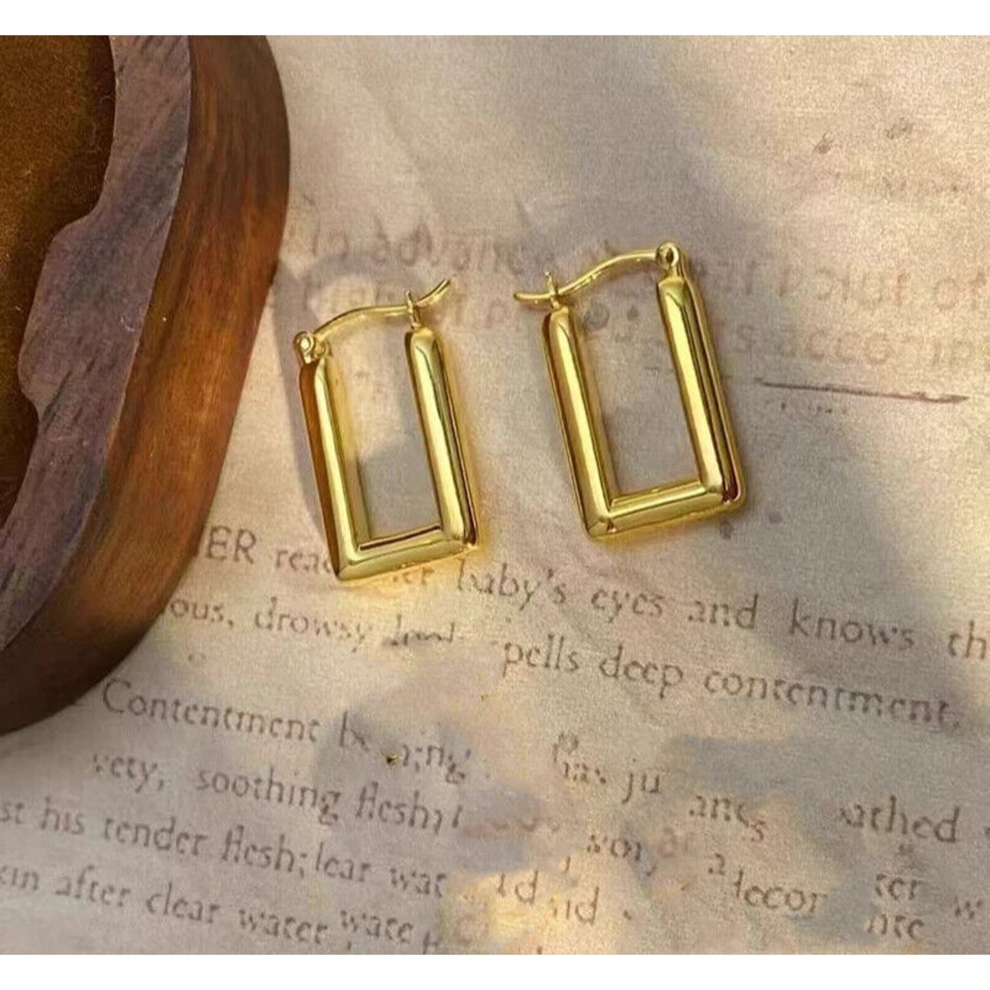 18k Yellow Gold Rectangle Hoop Earrings, Solid Yellow Gold Hoop Earrings Au750