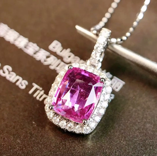 1.17Ct Cushion Cut Pink Sapphire & Diamond Pendant Necklace 18K White Gold, Pink Sapphire & Diamond Pendant Necklace 18K White Gold, Pink Sapphire, Pink Sapphire Necklace, Pink Sapphire Pendant Necklace, Sapphire Necklace, Sapphire Pendant Necklace, White Gold Sapphire Pendant, White Gold Sapphire Necklace, Natural Sapphire, Natural Sapphire Pendant, Natural Pink Sapphire, Pink Sapphire, Pink Sapphire & Diamond, Sapphire & Diamond, Sapphire & Diamond Pendant, Natural Diamond and Sapphire, Sapphire Diamond