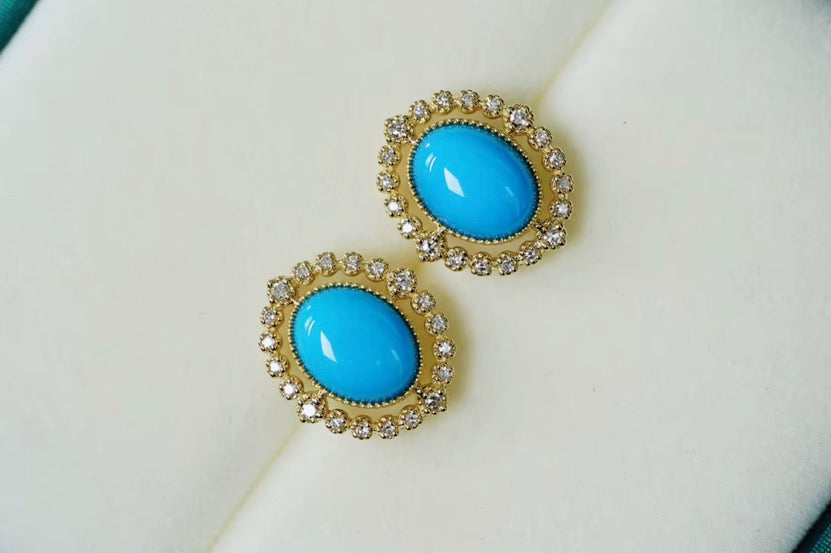 18k Yellow Gold Turquoise Stud Earrings, Natural Turquoise Diamond Earrings, High Quality Turquoise Earrings, Turquoise & Diamond Earrings 18k Gold, 18k Yellow Gold Turquoise Jewelry, Turquoise Earrings 18k Gold, Turquoise Stud Earrings Yellow Gold, 18k Gold Turquoise Earrings, Yellow Gold Turquoise Earrings, White Gold Turquoise Earrings, Natural Turquoise, Real Turquoise Jewelry for Women, Genuine Turquoise