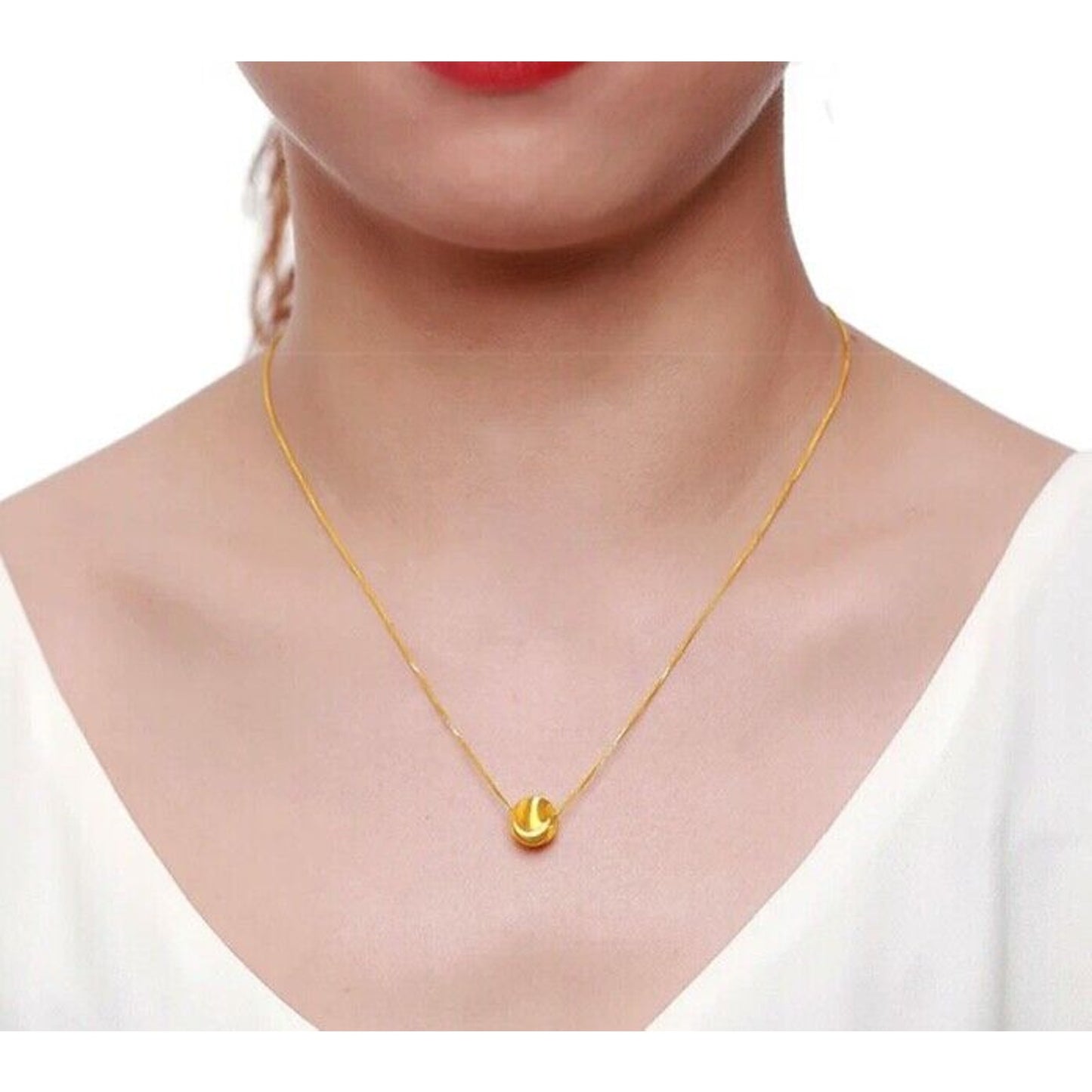 18k Gold Lucky Bead Pendant Necklace, 18k Gold Shiny Bead Necklace Au750