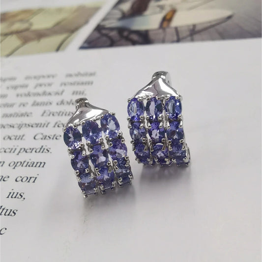Purple Tanzanite Clip Earrings Sterling Silver 3x4mm