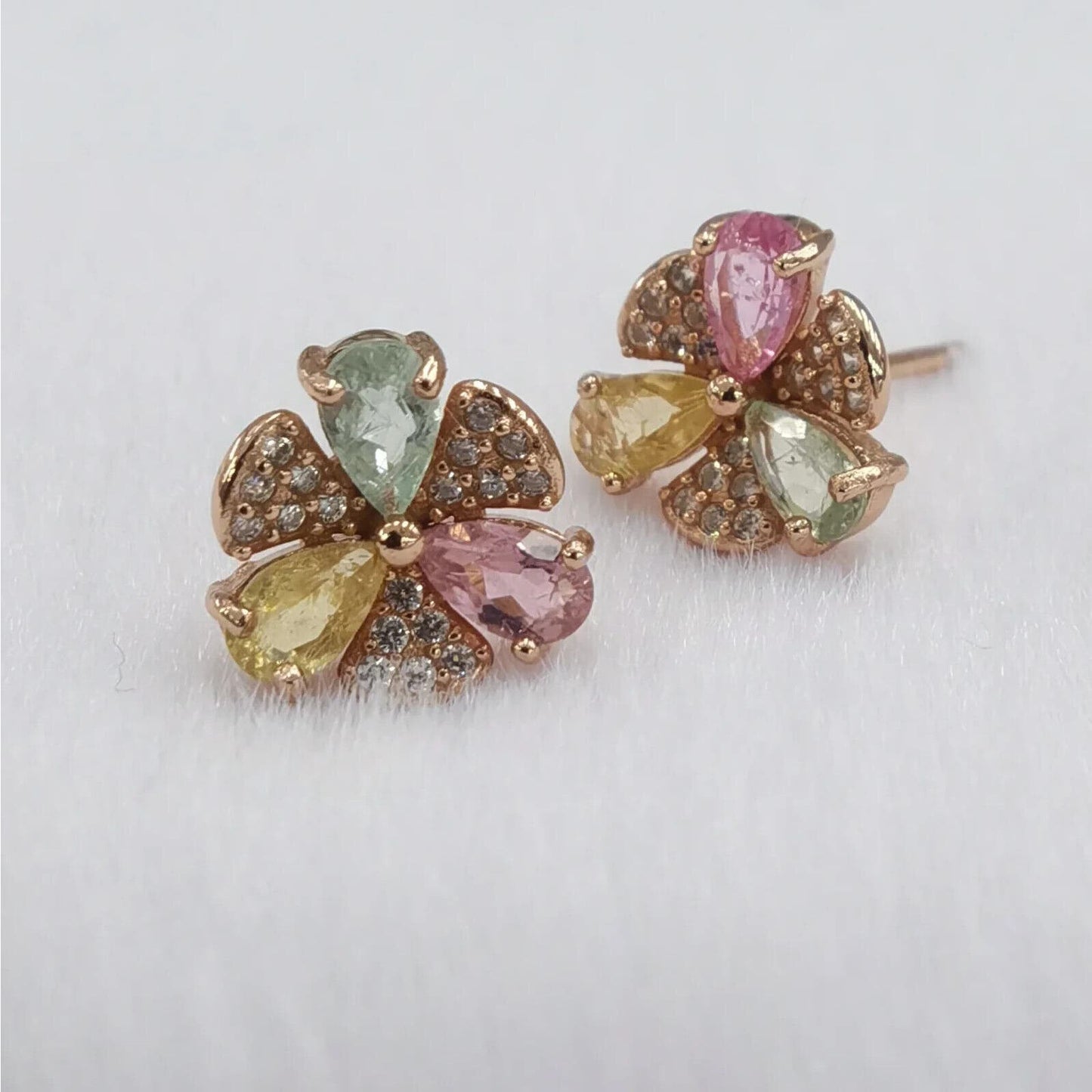 Tourmaline Gemstone Flower Stud Earrings 3x5mm