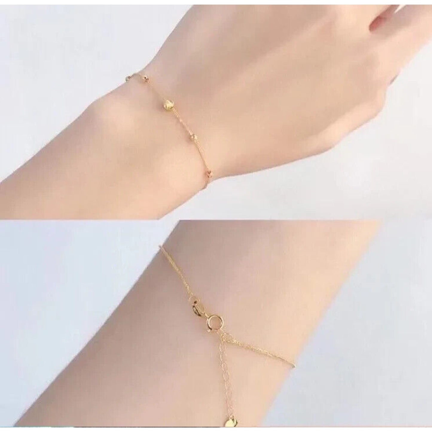 18k Gold Bead Bracelet, Women's 18k Gold Beaded Chain Bracelet Au750