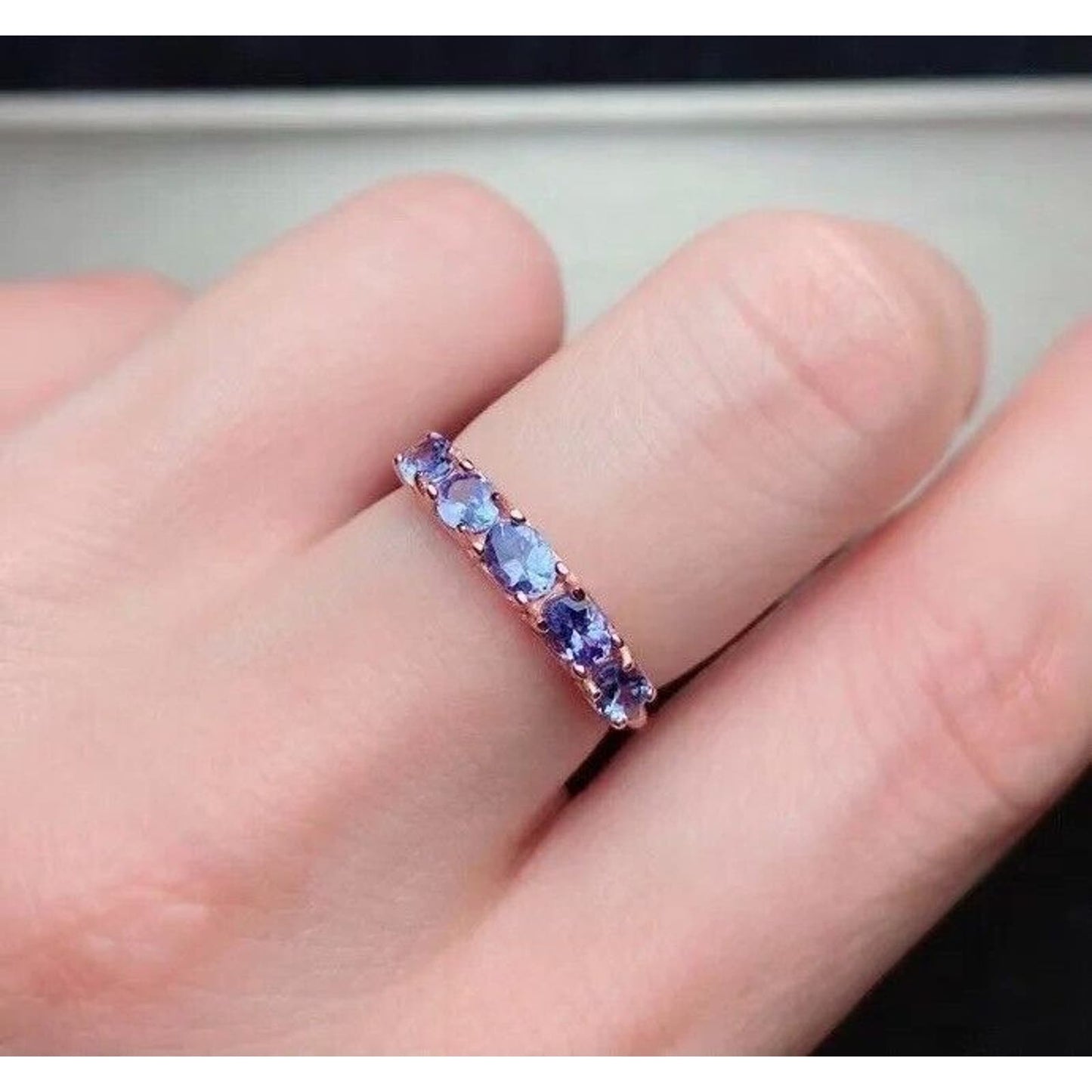 Natural Purple Tanzanite Dainty Band Ring 3x4mm