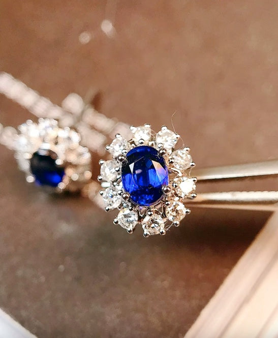 Dark Blue Sapphire Stud Earrings 18K White Gold, Sapphire & Diamond Oval Cut Stud Earrings 18K Gold, Oval Cut Sapphire Earrings, Sapphire Stud Earrings, Sapphire Cluster Stud Earrings, White Gold Sapphire Stud Earrings, Sapphire Stud Earrings, Celestial Sapphire Stud Earrings, Celestial Sapphire, Sapphire Celestial, Sapphire & Diamond Stud Earrings, Diamond & Sapphire Stud Earrings, Sapphire and Diamond Earrings, Sapphire & Diamond Earrings, 18k White Gold Sapphire Earrings, 18k Gold Sapphire & Diamond