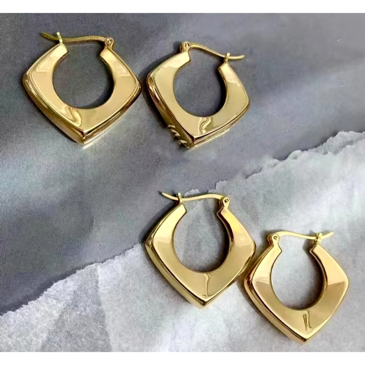 18k Gold Hoop Earrings, Unique 18k Yellow Gold Hoops, Au750 Hoop Earrings