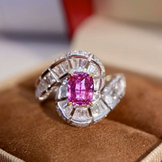 1.60Ct Pink Sapphire Diamond Ring 18K White Gold, Pink Sapphire Ring, Padparadscha Sapphire, Padparadscha Sapphire Wedding Ring, Padparadscha Sapphire Engagement Ring, Padparadscha Sapphire & Diamond Ring, Padparadscha Sapphire and Diamond Wedding Ring, Natural Padparadscha Sapphire Ring, Padparadscha Sapphire Jewelry, 18k Gold Padparadscha Sapphire Ring, Women's Pink Padparadscha Sapphire Ring, White Gold Padparadscha Sapphire Ring