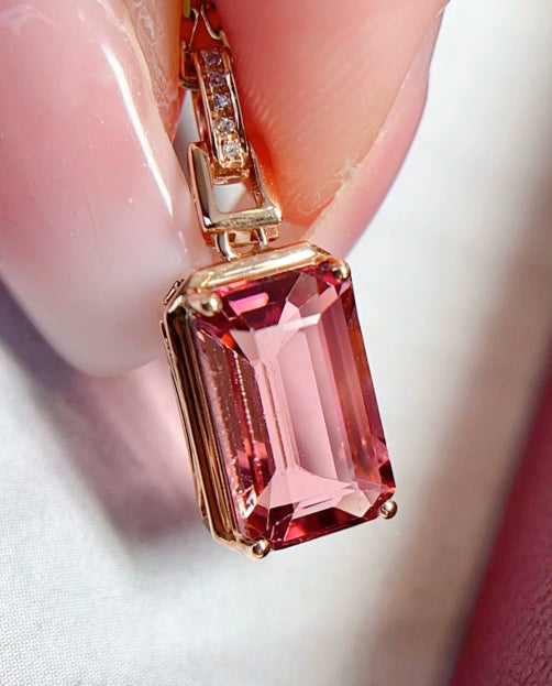 2.5Ct Natural Pink Tourmaline Pendant Necklace 18k Rose Gold, Pink Tourmaline Pendant, Pink Tourmaline Necklace, Pink Tourmaline, Natural Pink Tourmaline, Tourmaline, Brazilian Tourmaline, Natural Tourmaline, Pendant Necklace, 18k Rose Gold, 18k Gold, Natural Tourmaline Pendant Necklace, Emerald Cut Tourmaline, Tourmaline Jewelry For Women, Natural Tourmaline Jewelry, 18k Gold Tourmaline Necklace, Pink Tourmaline Necklace