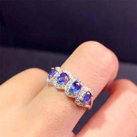 Purple Tanzanite Cluster Band Ring 3x4mm Platinum Plated