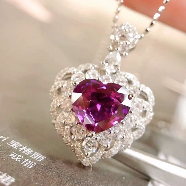 2.12Ct Natural Purple Sapphire & Diamond Heart Necklace 18k White Gold, Sapphire Heart Necklace, Sapphire Heart Pendant, Heart Pendant, Gemstone Heart, Purple Sapphire Necklace, Purple Sapphire Pendant Necklace, Natural Sapphire, Natural Purple Sapphire, Natural Sapphire Pendant, Natural Sapphire Necklace, 18k White Gold, 18k Gold, Gold Sapphire Pendant, Pink Sapphire, Pink Sapphire Pendant, Genuine Sapphire, Sapphire Necklace, Natural Diamond, Diamond Gemstone Pendant, Gemstone Diamond Pendant, Sapphire