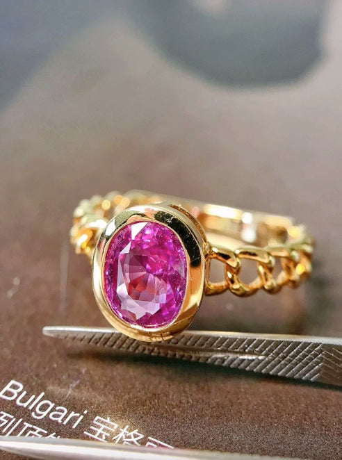 1.55Ct Natural Pink Sapphire Chain Link Ring Solid 18K Yellow Gold, Pink Sapphire Ring, Padparadscha Sapphire, Padparadscha Sapphire Wedding Ring, Padparadscha Sapphire Engagement Ring, Padparadscha Sapphire & Diamond Ring, Padparadscha Sapphire and Diamond Wedding Ring, Natural Padparadscha Sapphire Ring, Padparadscha Sapphire Jewelry, 18k Gold Padparadscha Sapphire Ring, Women's Pink Padparadscha Sapphire Ring, White Gold Padparadscha Sapphire Ring