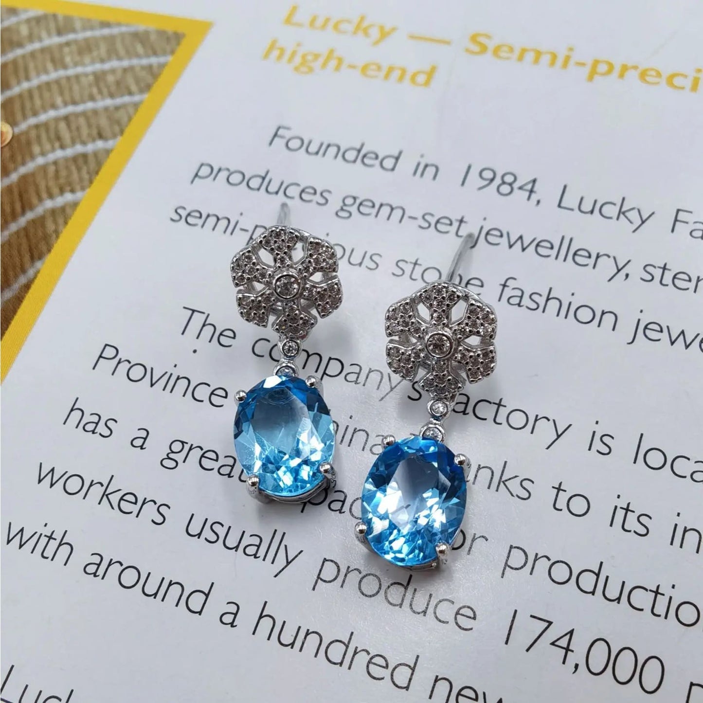 Swiss Blue Topaz Gemstone Dangle Earrings 6x8mm