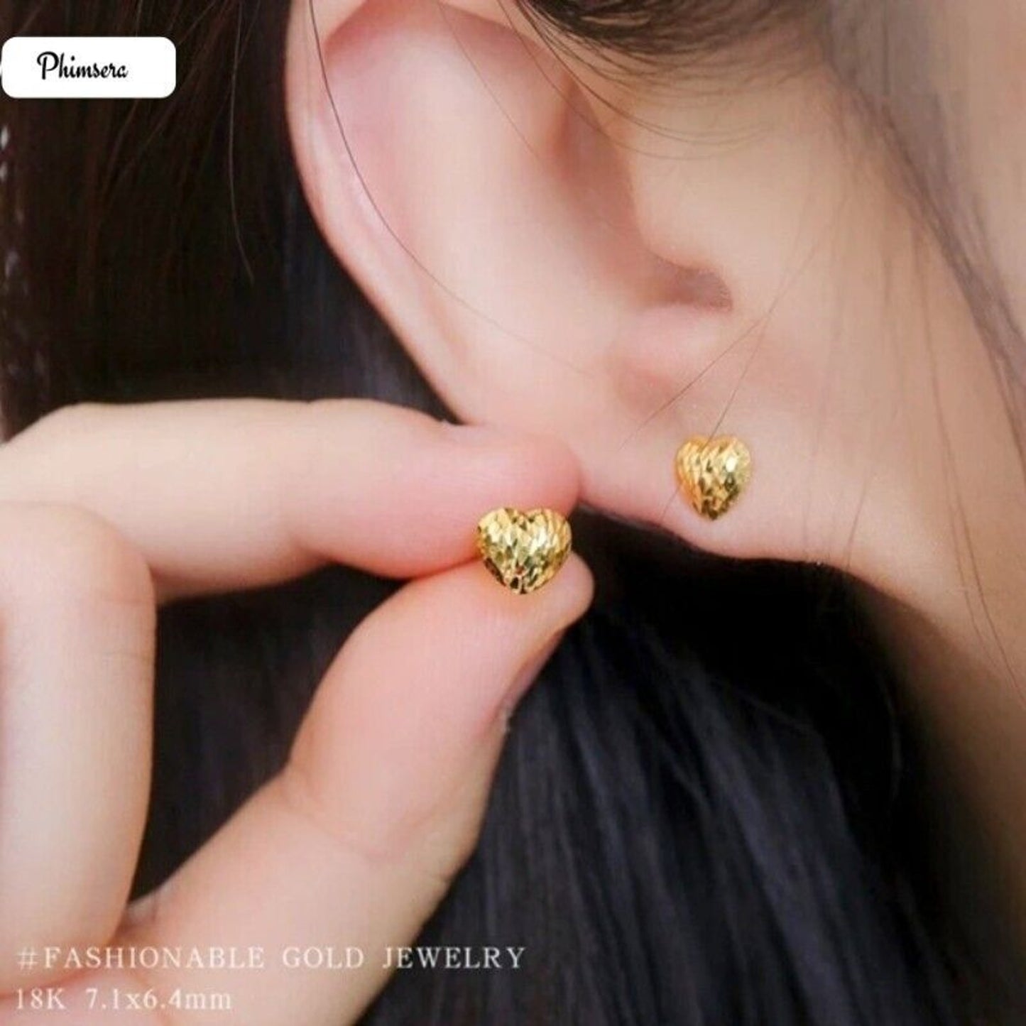 18k Gold Heart Stud Earrings, Solid 18k Gold Women's Stud Earrings Au750