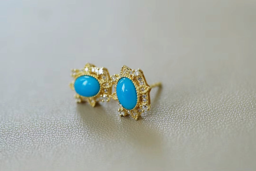 18k Yellow Gold Turquoise Stud Earrings, Natural Turquoise Diamond Earrings, High Quality Turquoise Earrings, Turquoise & Diamond Earrings 18k Gold, 18k Yellow Gold Turquoise Jewelry, Turquoise Earrings 18k Gold, Turquoise Stud Earrings Yellow Gold, 18k Gold Turquoise Earrings, Yellow Gold Turquoise Earrings, White Gold Turquoise Earrings, Natural Turquoise, Real Turquoise Jewelry for Women, Genuine Turquoise