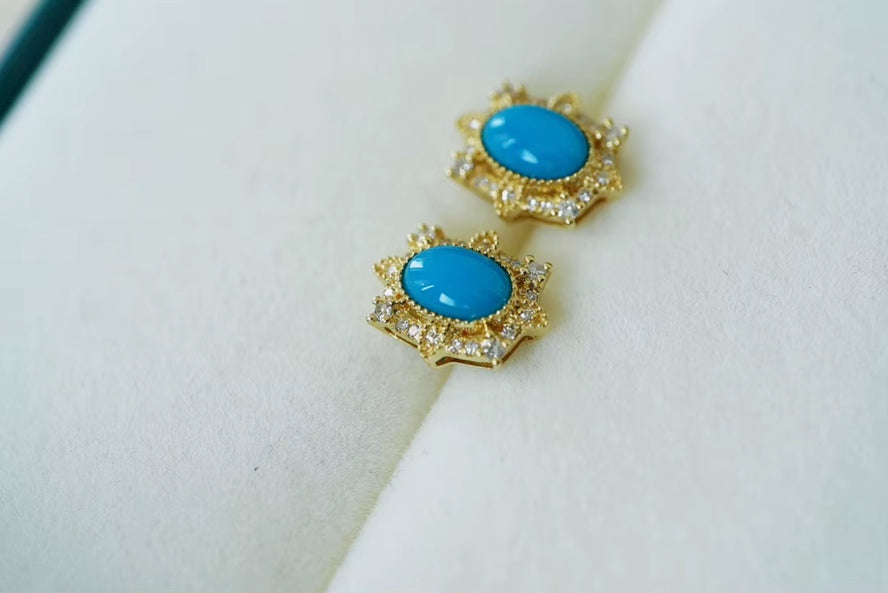 18k Yellow Gold Turquoise Stud Earrings, Natural Turquoise Diamond Earrings, High Quality Turquoise Earrings, Turquoise & Diamond Earrings 18k Gold, 18k Yellow Gold Turquoise Jewelry, Turquoise Earrings 18k Gold, Turquoise Stud Earrings Yellow Gold, 18k Gold Turquoise Earrings, Yellow Gold Turquoise Earrings, White Gold Turquoise Earrings, Natural Turquoise, Real Turquoise Jewelry for Women, Genuine Turquoise