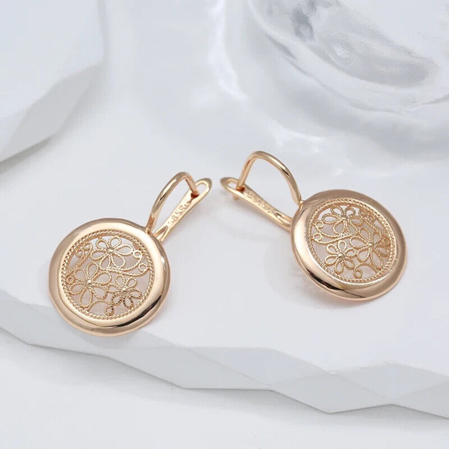 Rose Gold Earrings, Shiny Rose Gold Round Earrings 585 Rose Gold Stud