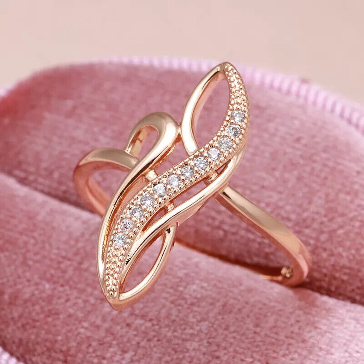 Rose Gold Ring, Shiny Rose Gold Zircon Ring, Women's 585 Rose Gold Ring