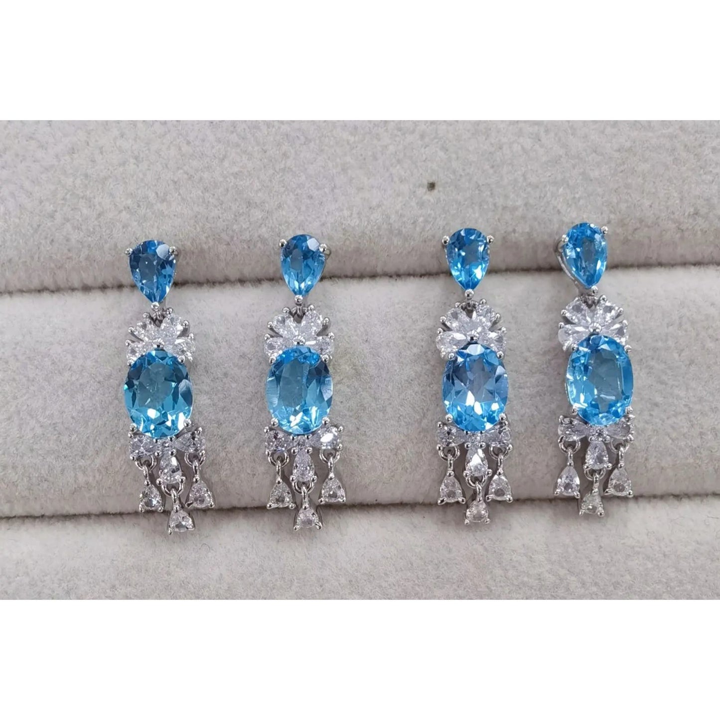 Swiss Blue Topaz Gemstone Dangle Earrings 4x6mm