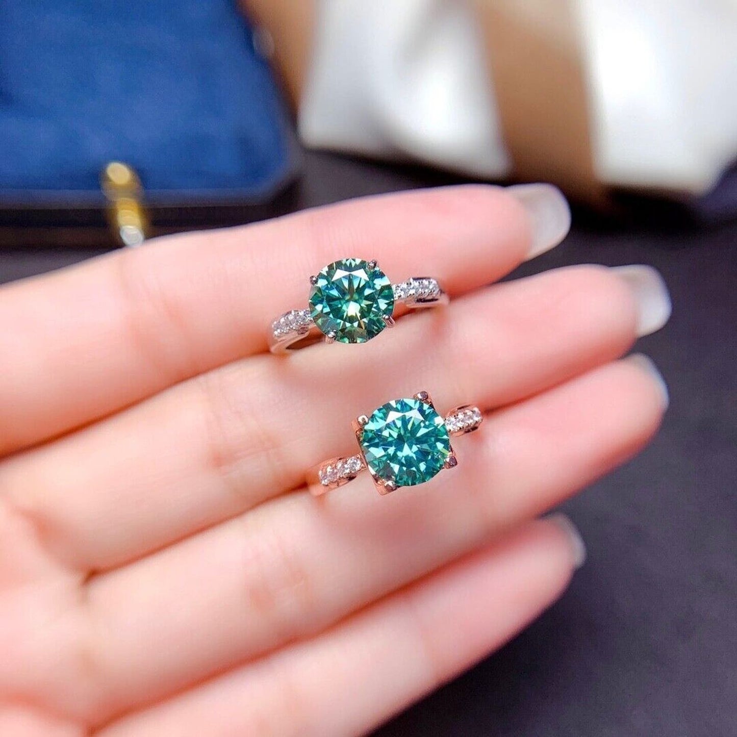 2 Carat Green Moissanite Cocktail Ring, Women's Green Moissanite Statement Ring