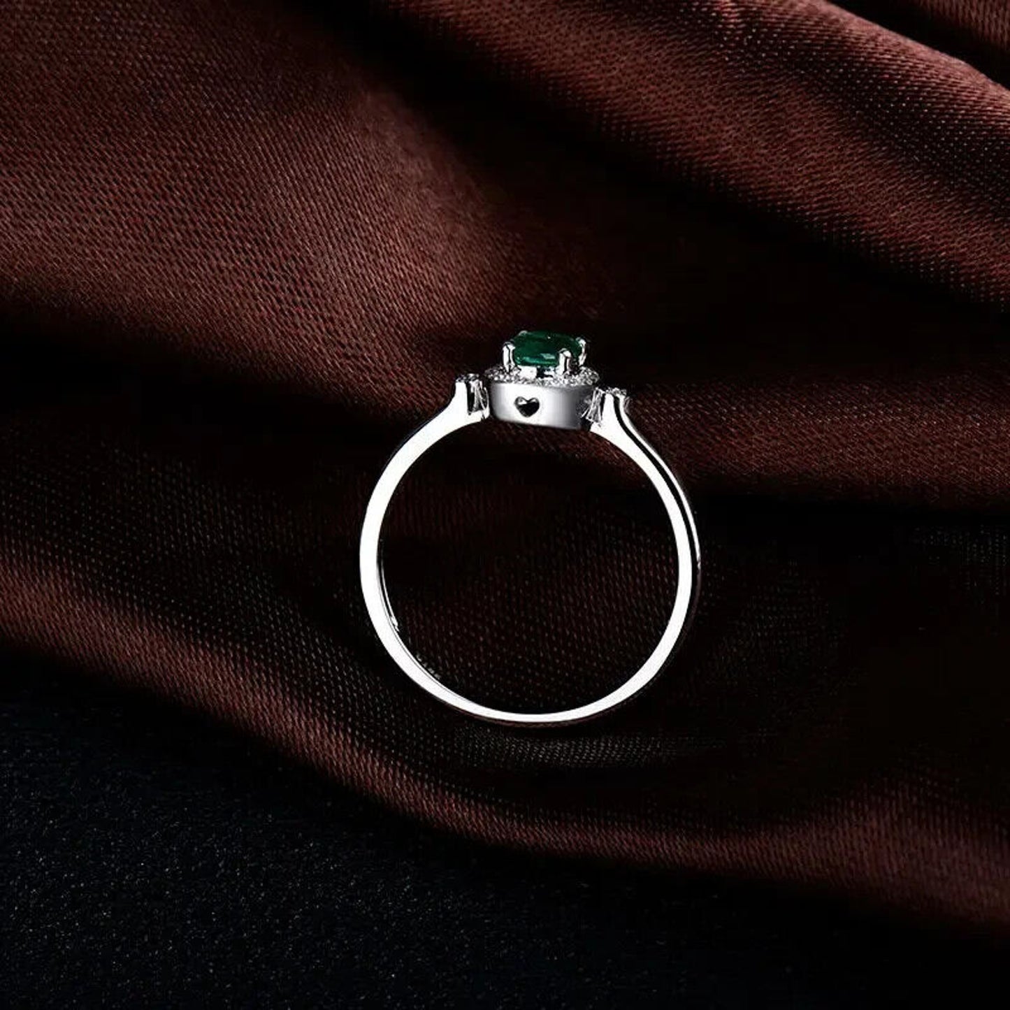 Natural Emerald and Diamond Oval Cut Cocktail Ring 14k White Gold