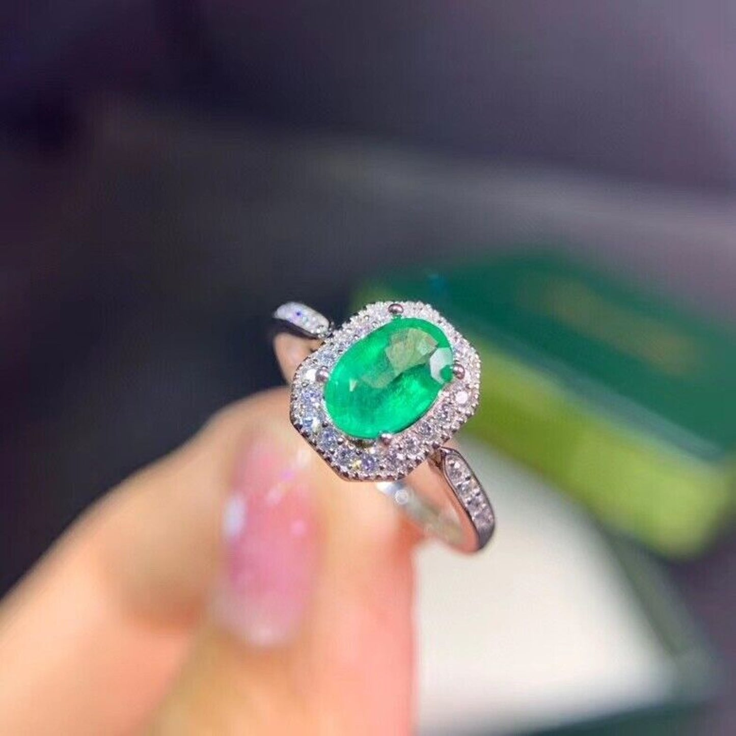 Colombian Emerald Cocktail Ring 5x7mm Sterling Silver