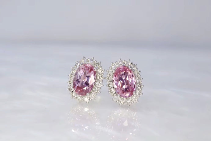 Padparadscha Pink Sapphire Diamond Stud Earrings, Padparadscha Pink Sapphire Jewelry, Natural Padparadscha Pink Sapphire Earrings, Padparadscha Sapphire Earrings, 19k Gold Pink Sapphire Earrings, Pink Sapphire Diamond Earrings, Natural Pink Sapphire Earrings 18k Gold, 18k White Gold PinkSapphire Earrings, natural Pink Sapphire Earrings, Oval Cut Pink Sapphire Earrings, 18k White Gold Sapphire Earrings, 18k White Gold Sapphire Earrings with Diamond, Gift For Wife Pink Sapphire