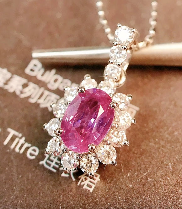 0.74Ct Pink Padparadscha Sapphire Pendant Necklace 18K White Gold, Pink Sapphire & Diamond Pendant Necklace 18K White Gold, Pink Sapphire, Pink Sapphire Necklace, Pink Sapphire Pendant Necklace, Sapphire Necklace, Sapphire Pendant Necklace, White Gold Sapphire Pendant, White Gold Sapphire Necklace, Natural Sapphire, Natural Sapphire Pendant, Natural Pink Sapphire, Pink Sapphire, Pink Sapphire & Diamond, Sapphire & Diamond, Sapphire & Diamond Pendant, Natural Diamond and Sapphire, Sapphire Diamond Pendant