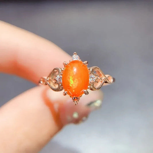 Orange Opal Cocktail Ring 6x8mm Sterling Silver