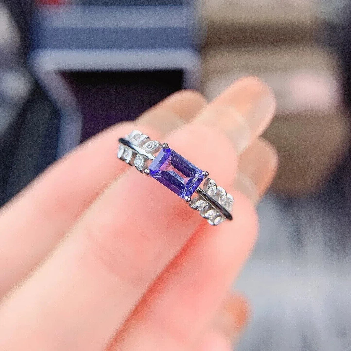 Dainty Purple Tanzanite Horizontal Ring 4x6mm