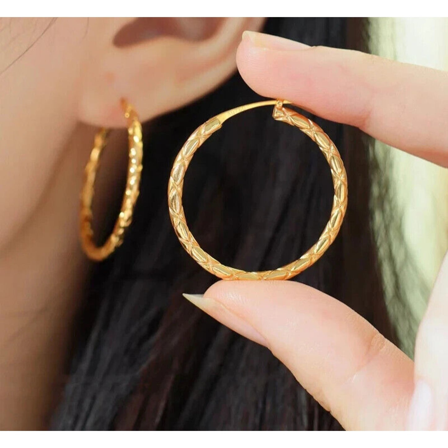 18k Yellow Gold Hoop Earrings 2mm, Large Yellow Gold Hoop Earrings Au750