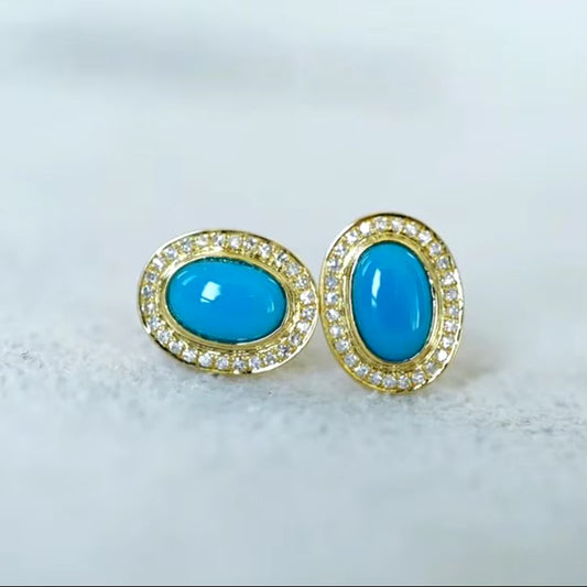 18k Yellow Gold Turquoise Stud Earrings, Natural Turquoise Diamond Earrings, High Quality Turquoise Earrings, Turquoise & Diamond Earrings 18k Gold, 18k Yellow Gold Turquoise Jewelry, Turquoise Earrings 18k Gold, Turquoise Stud Earrings Yellow Gold, 18k Gold Turquoise Earrings, Yellow Gold Turquoise Earrings, White Gold Turquoise Earrings, Natural Turquoise, Real Turquoise Jewelry for Women, Genuine Turquoise