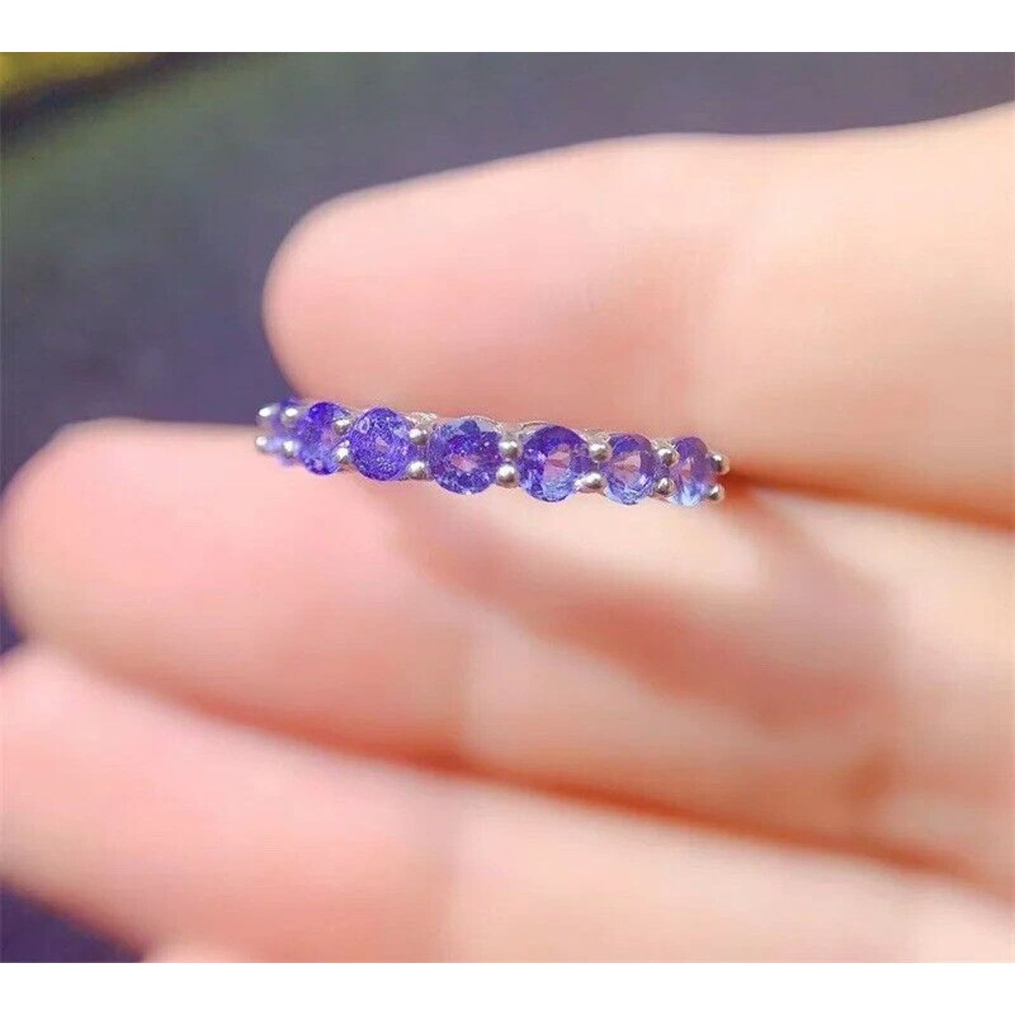 VVS1 Purple Tanzanite Band Ring 3mm Platinum Plated