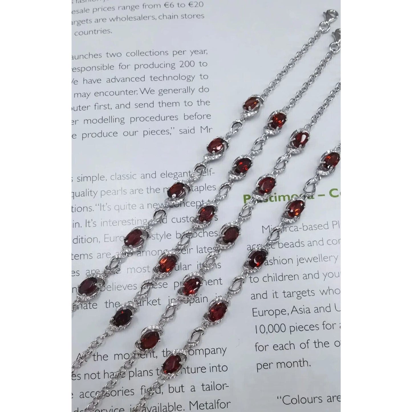 Red Garnet Chain Bracelet 4x6mm Platinum Plated