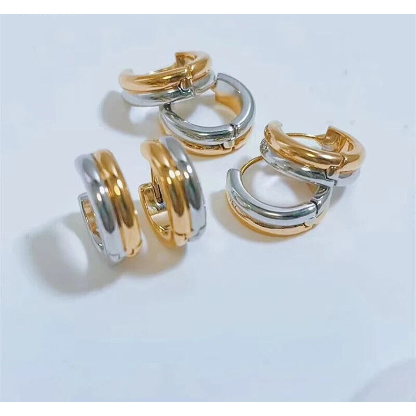 18k Yellow and White Gold Hoop Earrings, Two Tone Solid Gold Hoop Earrings Au750