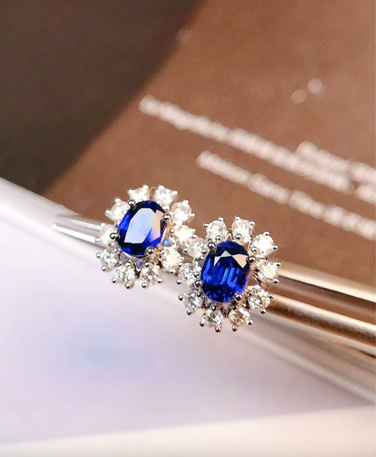 Dark Blue Sapphire Stud Earrings 18K White Gold, Sapphire & Diamond Oval Cut Stud Earrings 18K Gold, Oval Cut Sapphire Earrings, Sapphire Stud Earrings, Sapphire Cluster Stud Earrings, White Gold Sapphire Stud Earrings, Sapphire Stud Earrings, Celestial Sapphire Stud Earrings, Celestial Sapphire, Sapphire Celestial, Sapphire & Diamond Stud Earrings, Diamond & Sapphire Stud Earrings, Sapphire and Diamond Earrings, Sapphire & Diamond Earrings, 18k White Gold Sapphire Earrings, 18k Gold Sapphire & Diamond