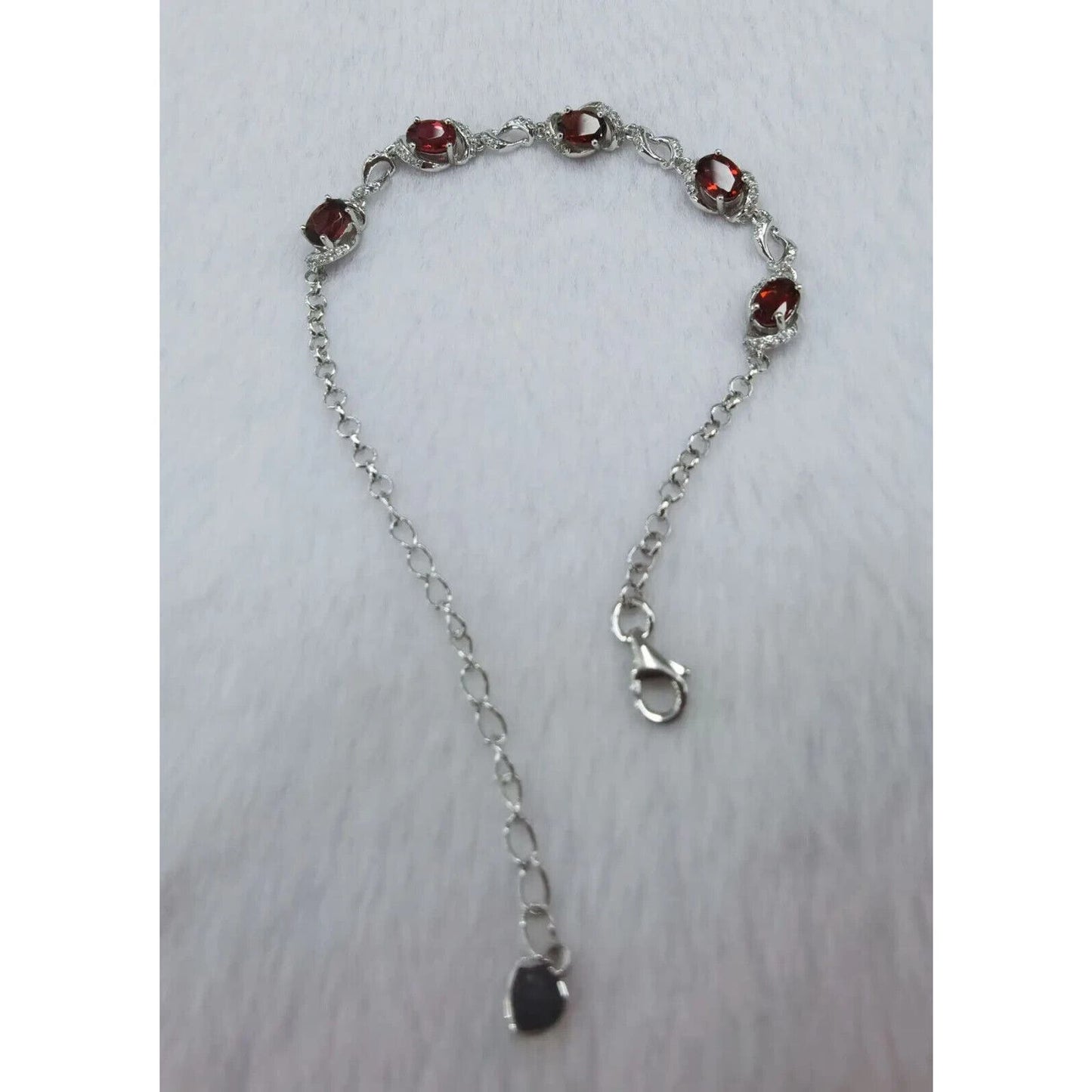 Red Garnet Chain Bracelet 4x6mm Platinum Plated