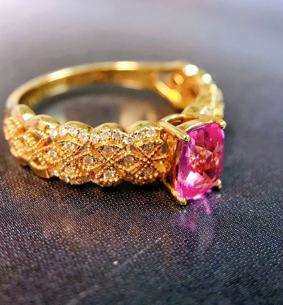 0.90Ct Natural Pink Sapphire & Diamond Band Ring 18K Yellow Gold, Pink Sapphire Ring, Padparadscha Sapphire, Padparadscha Sapphire Wedding Ring, Padparadscha Sapphire Engagement Ring, Padparadscha Sapphire & Diamond Ring, Padparadscha Sapphire and Diamond Wedding Ring, Natural Padparadscha Sapphire Ring, Padparadscha Sapphire Jewelry, 18k Gold Padparadscha Sapphire Ring, Women's Pink Padparadscha Sapphire Ring, White Gold Padparadscha Sapphire Ring