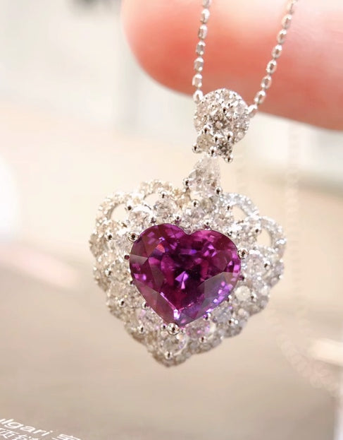 2.12Ct Natural Purple Sapphire & Diamond Heart Necklace 18k White Gold, Sapphire Heart Necklace, Sapphire Heart Pendant, Heart Pendant, Gemstone Heart, Purple Sapphire Necklace, Purple Sapphire Pendant Necklace, Natural Sapphire, Natural Purple Sapphire, Natural Sapphire Pendant, Natural Sapphire Necklace, 18k White Gold, 18k Gold, Gold Sapphire Pendant, Pink Sapphire, Pink Sapphire Pendant, Genuine Sapphire, Sapphire Necklace, Natural Diamond, Diamond Gemstone Pendant, Gemstone Diamond Pendant, Sapphire