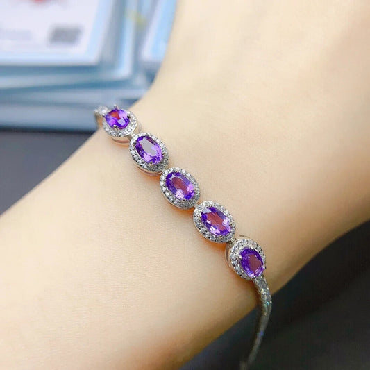 Natural Amethyst and Cubic Zirconia Tennis Bracelet, Amethyst Bracelet