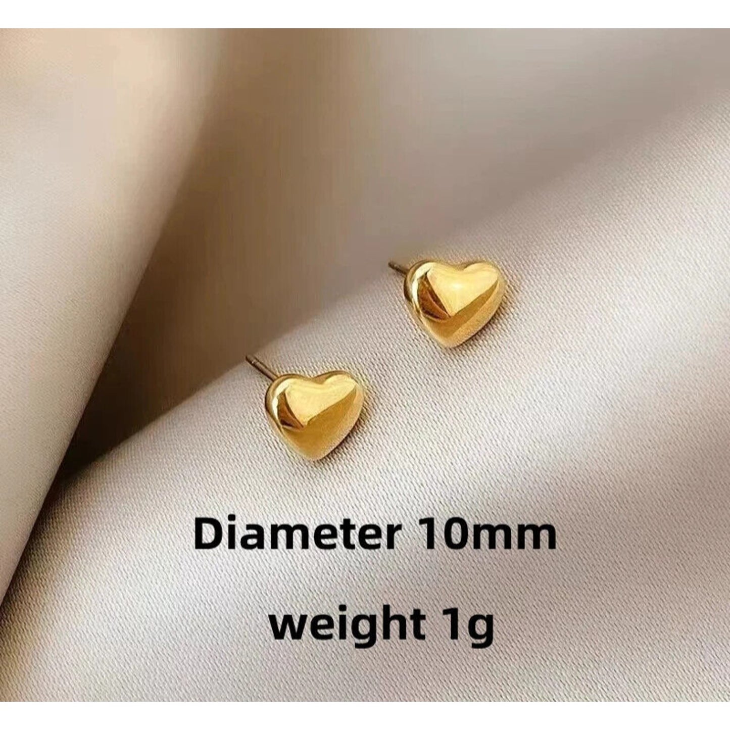 18k Gold Heart Stud Earrings, Au750 Heart Earrings, Yellow Gold Heart Earrings