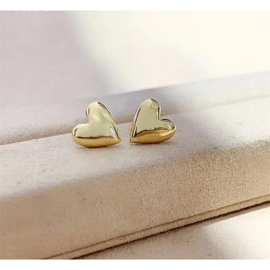 18k Gold Heart Stud Earrings, Au750 Heart Earrings, Yellow Gold Heart